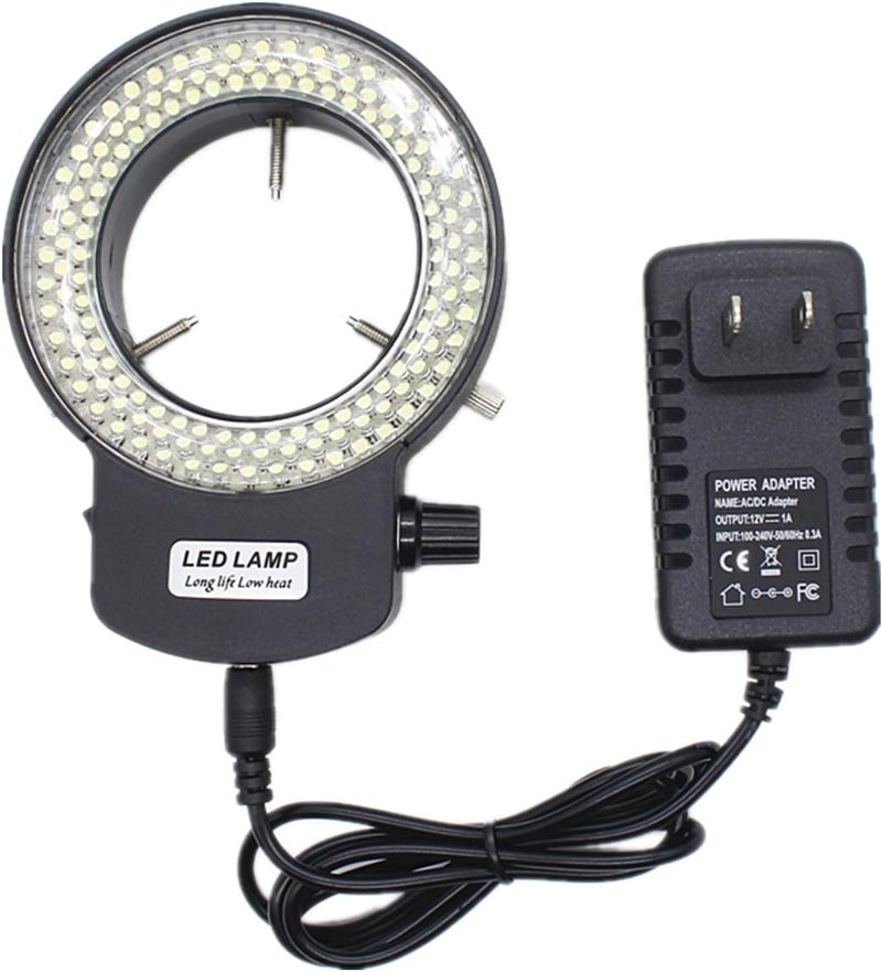 MeYouRow.C مصباح حلقة LED للمجهر للإضاءة لمجهر ستيريو/كاميرا/آلة صناعية، قابل للتعديل 144 واط (أسود) - Image 1